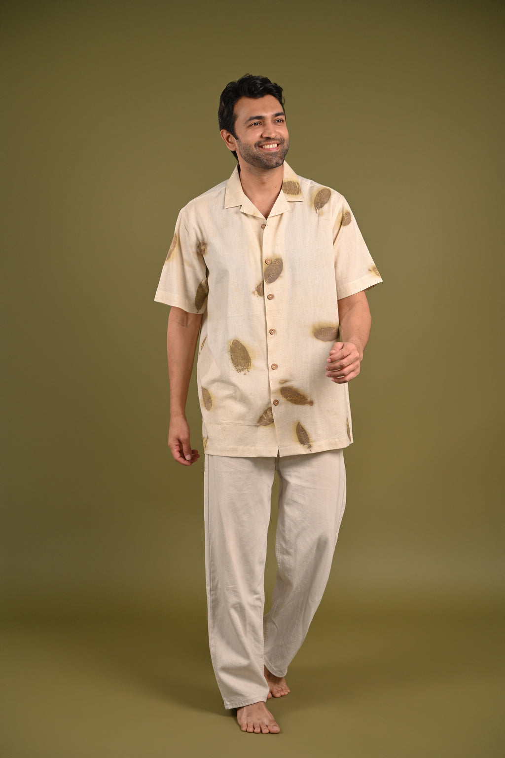 Peru Shirt – Unisex handwoven cotton shirt, eco-printed with guava leaves for unique, nature-inspired patterns.