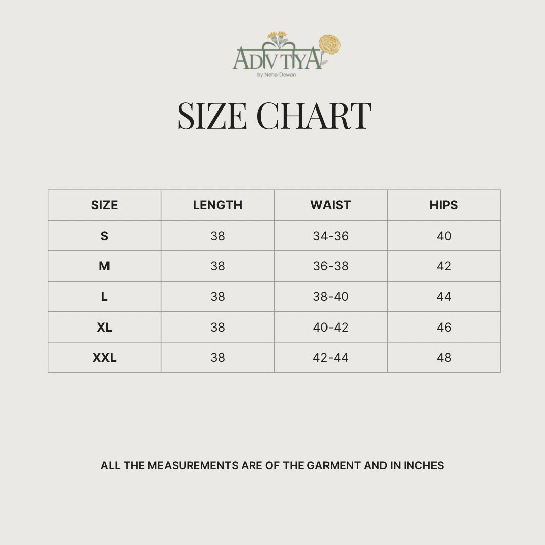Size chart for Sunkissed Pants