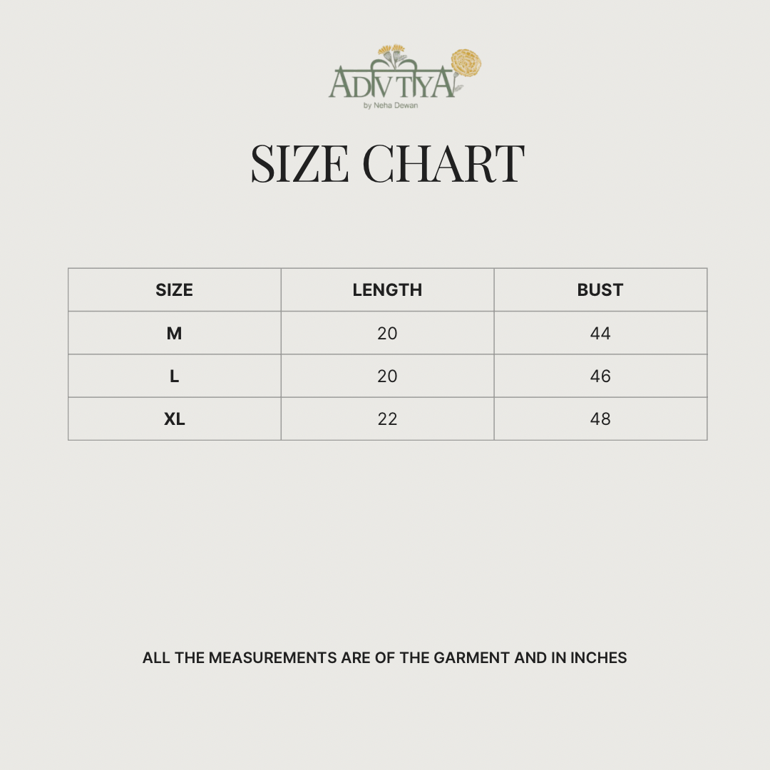 Size chart for Peach Crop Top