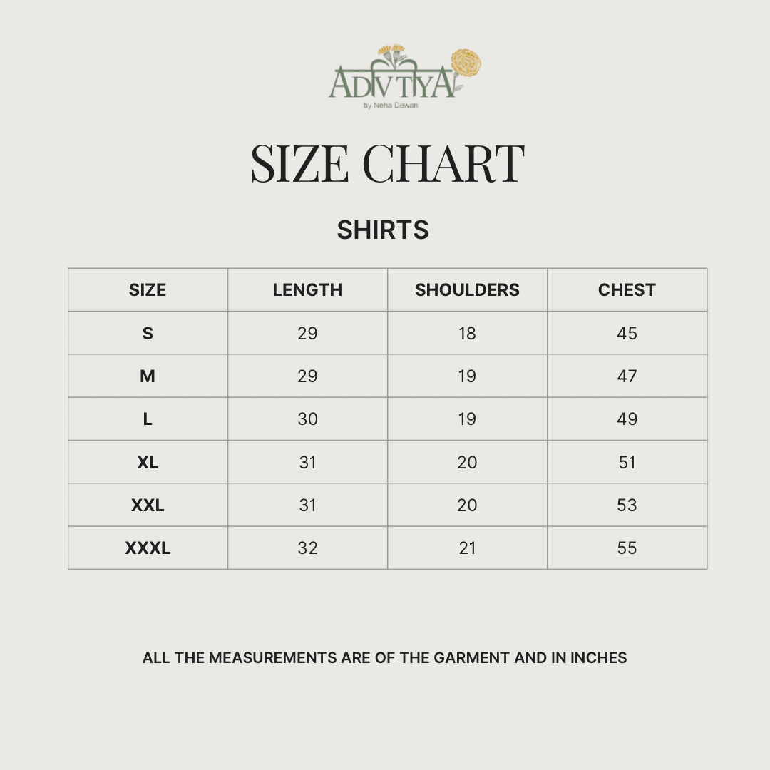 Size chart for Iris Shirt